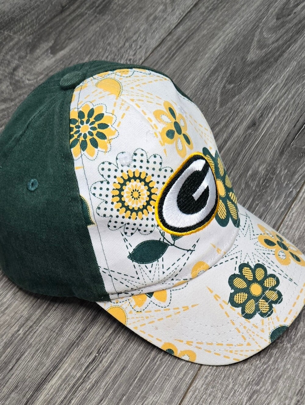 Green Bay Packers NFL Toddler Floral Baseball Cap Green Yellow Adjustable Hat.